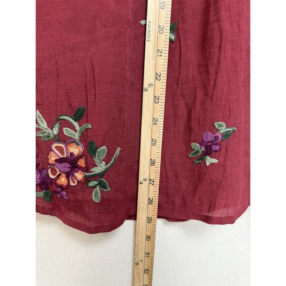 Figueroa & Flower Anthropologie Top Tunic Sz L Womens Maroon Boho Blouse Peasant - Picture 11 of 15